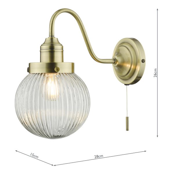 Tamara Wall Light Antique Brass Ribbed Glass - Image 8