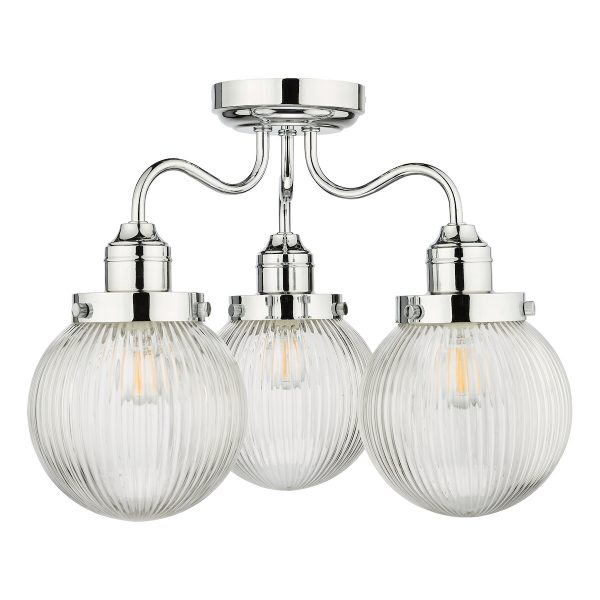 Tamara 3 Light Bathroom Semi Flush Polished Chrome Ribbed Glass IP44 - Image 2