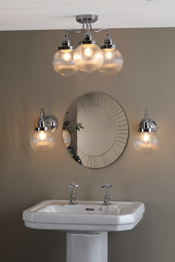 Tamara 3 Light Bathroom Semi Flush Polished Chrome Ribbed Glass IP44 - Image 6