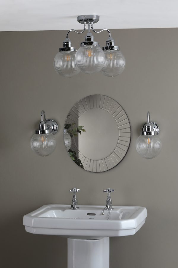 Tamara 3 Light Bathroom Semi Flush Polished Chrome Ribbed Glass IP44 - Image 7