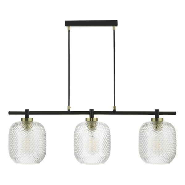 Tehya 3 Light Bar Pendant Matt Black Textured Glass - Image 4