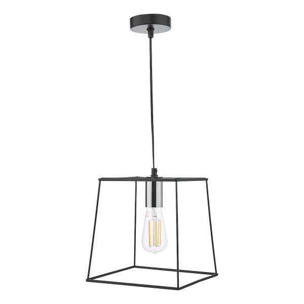 Tower 1 Light Single Pendant Matt Black Polished Chrome - Image 2