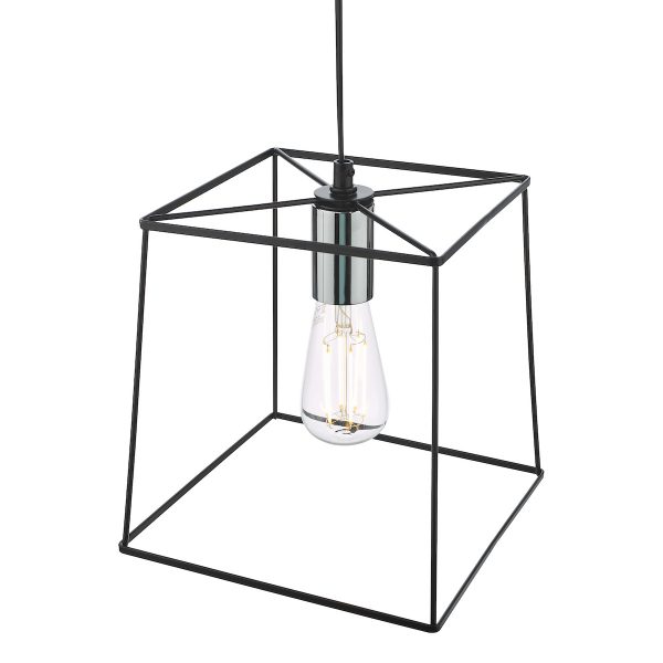 Tower 1 Light Single Pendant Matt Black Polished Chrome - Image 3