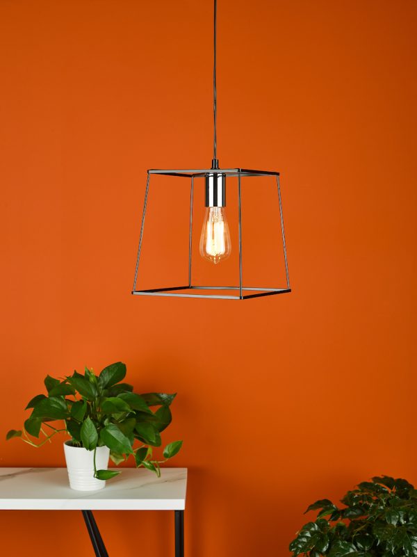 Tower 1 Light Single Pendant Matt Black Polished Chrome - Image 4
