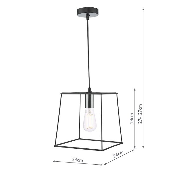 Tower 1 Light Single Pendant Matt Black Polished Chrome - Image 5