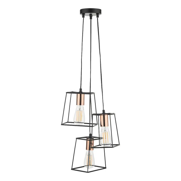 Tower 3 Light Cluster Pendant Black & Copper - Image 5