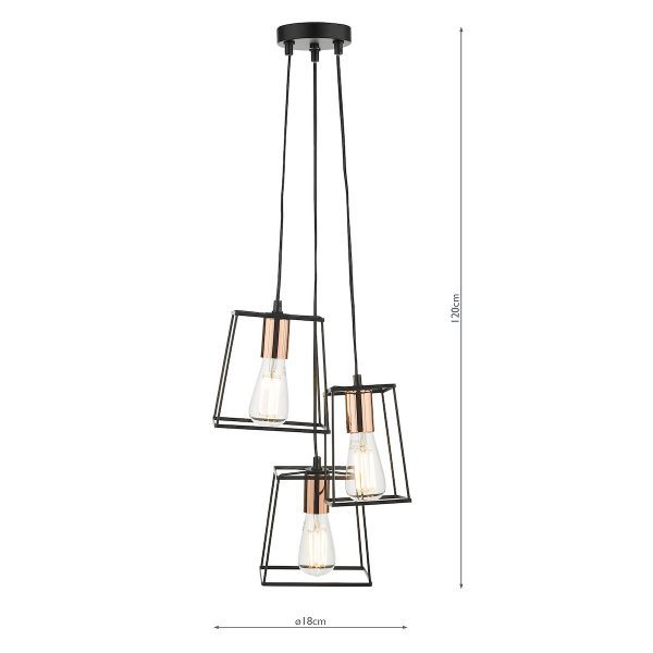 Tower 3 Light Cluster Pendant Black & Copper - Image 7