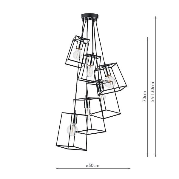 Tower 6lt Cluster Pendant Black & Polished Chrome - Image 4