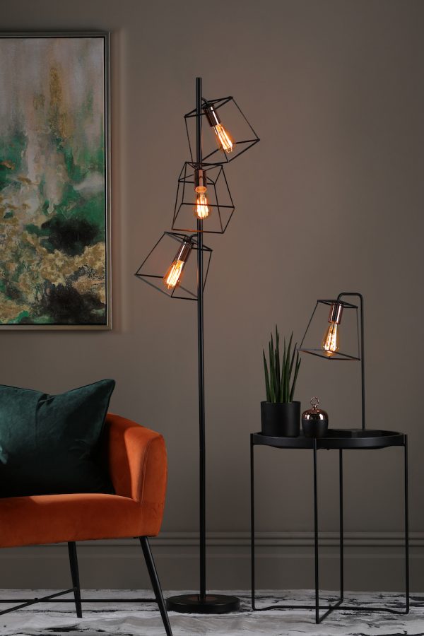 Tower 3 Light Floor Lamp Matt Black Copper - Image 4