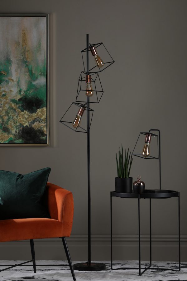 Tower 3 Light Floor Lamp Matt Black Copper - Image 5