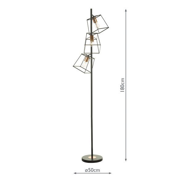 Tower 3 Light Floor Lamp Matt Black Copper - Image 6