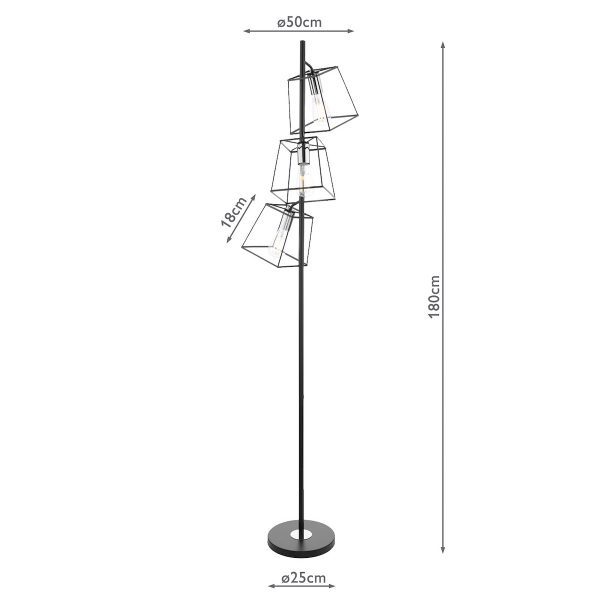 Tower 3 Light Floor Lamp Matt Black and Polished Chrome - Image 6