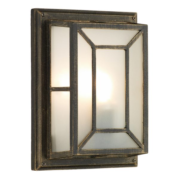 Trent Outdoor Wall Light Black/Gold Frosted Glass IP44