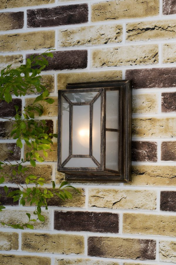 Trent Outdoor Wall Light Black/Gold Frosted Glass IP44 - Image 4