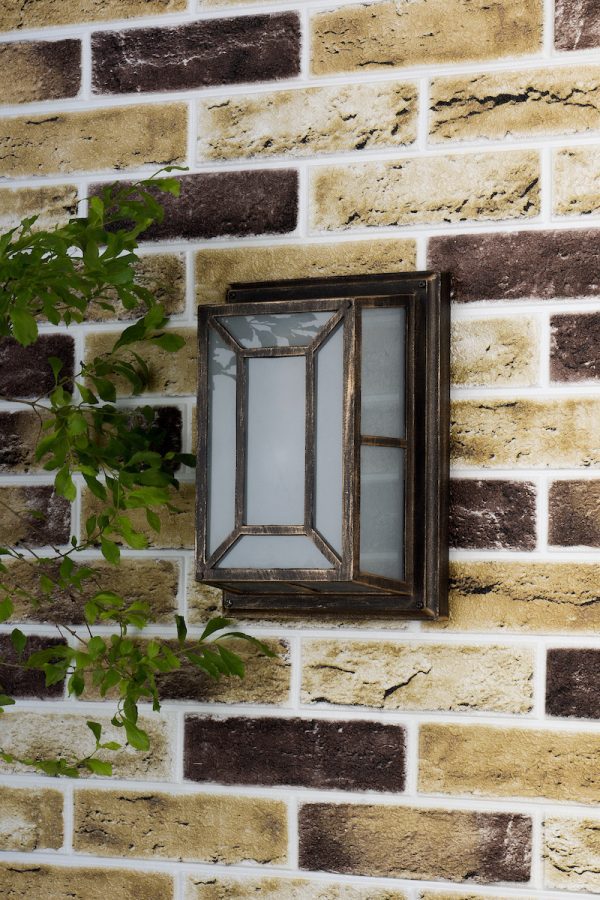 Trent Outdoor Wall Light Black/Gold Frosted Glass IP44 - Image 5