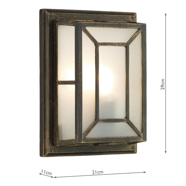 Trent Outdoor Wall Light Black/Gold Frosted Glass IP44 - Image 6