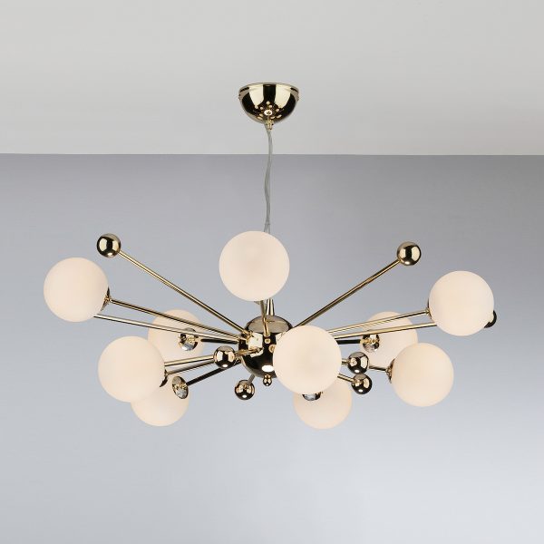 Ursa 10 Light Pendant Polished Gold Opal Glass - Image 4