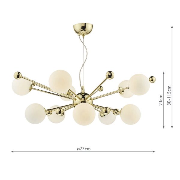Ursa 10 Light Pendant Polished Gold Opal Glass - Image 7