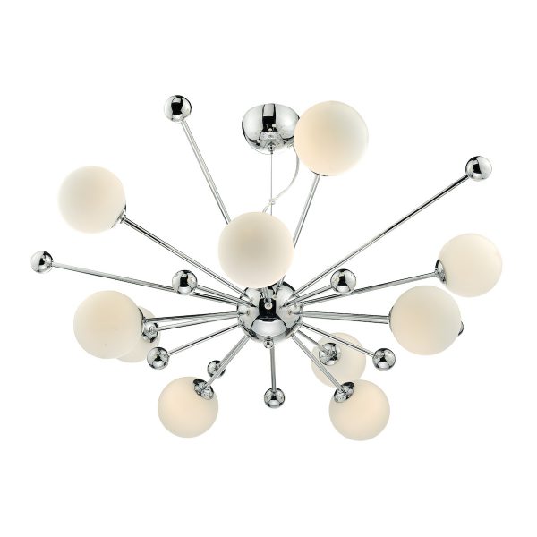 Ursa 10 Light Pendant Polished Chrome Opal Glass - Image 2