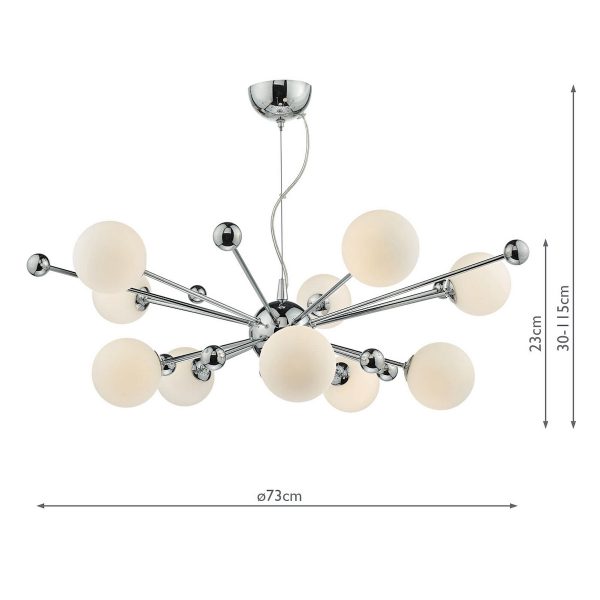 Ursa 10 Light Pendant Polished Chrome Opal Glass - Image 5