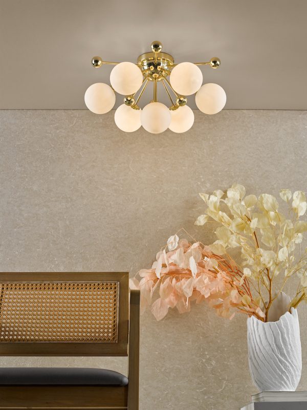 Ursa 7 Light Flush Polished Gold and Opal Glass - Image 6