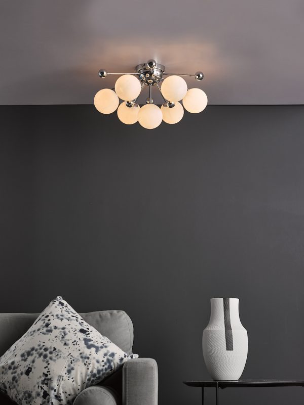 Ursa 7 Light Flush Polished Chrome and Opal Glass - Image 6