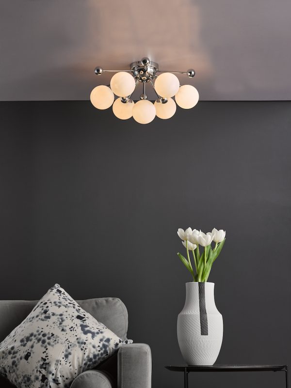 Ursa 7 Light Flush Polished Chrome and Opal Glass - Image 8