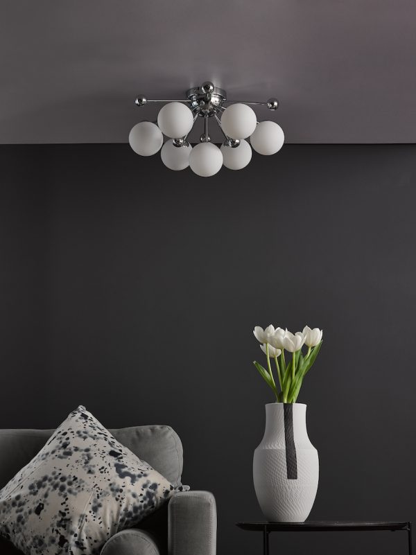Ursa 7 Light Flush Polished Chrome and Opal Glass - Image 9