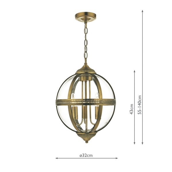 Vanessa 3 Light Pendant Antique Brass And Clear - Image 5