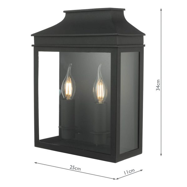 Vapour 2 Light Coach Lantern Outdoor Wall Light Matt Black IP44 - Image 5
