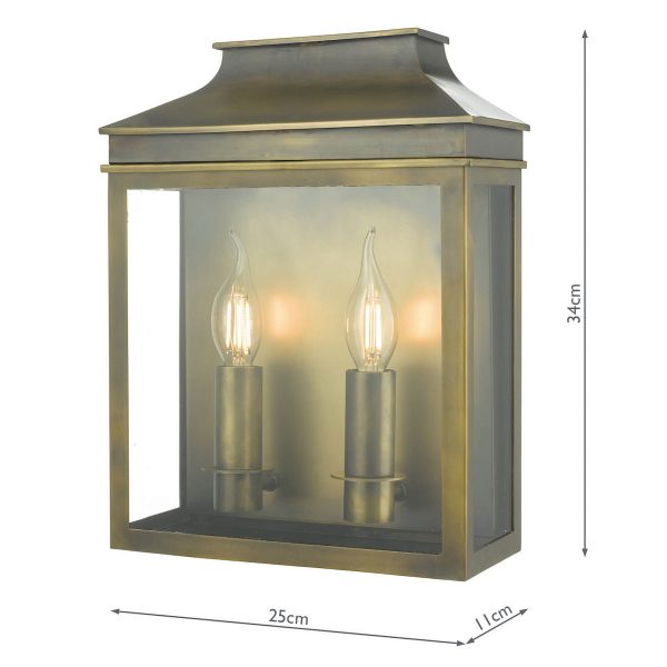 Vapour 2 Light Coach Lantern Outdoor Wall Light Weathered Brass IP44 - Image 4