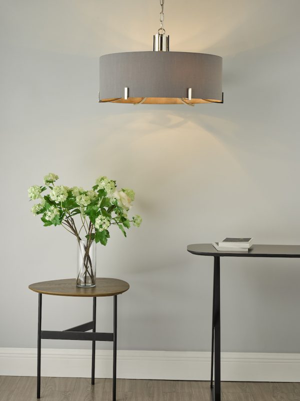 Veyron 6 Light Pendant Polished Nickel With Grey Shade - Image 6