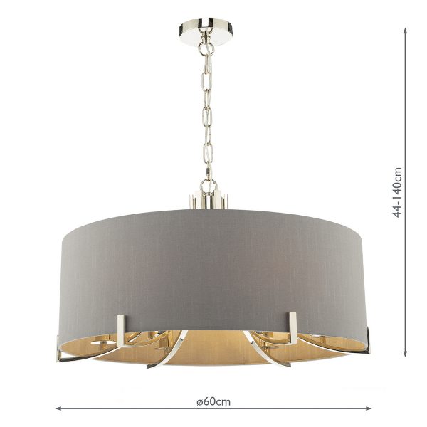 Veyron 6 Light Pendant Polished Nickel With Grey Shade - Image 7