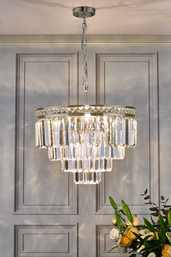 Vyana 4 Light 4 Tier Pendant Brushed Nickel and Crystal Droppers - Image 5