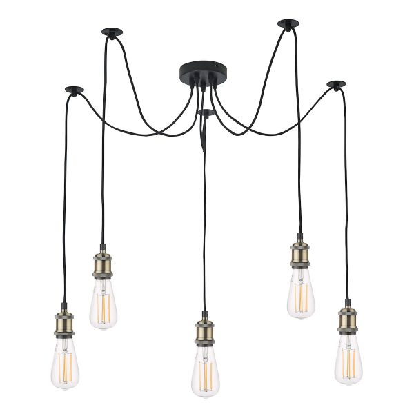 Waco 5 Light Pendant Antique Brass Matt Black - Image 2
