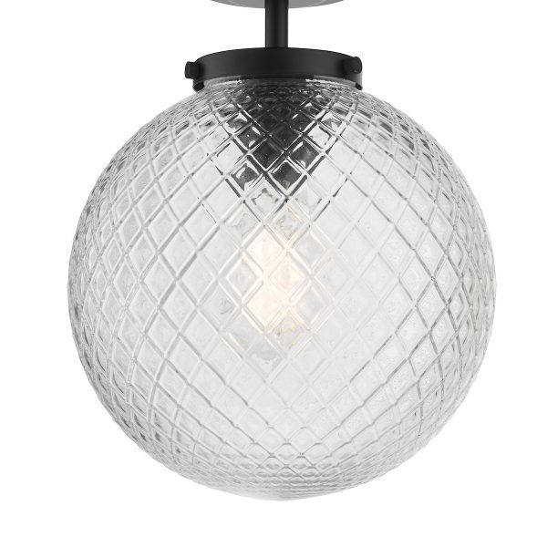 Wayne Bathroom Semi Flush Matt Black Opal Glass IP44 - Image 3