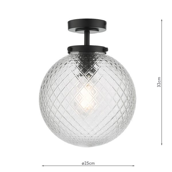 Wayne Bathroom Semi Flush Matt Black Opal Glass IP44 - Image 6