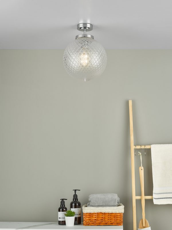 Wayne Bathroom Semi Flush Polished Chrome Glass IP44 - Image 6