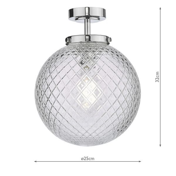 Wayne Bathroom Semi Flush Polished Chrome Glass IP44 - Image 8
