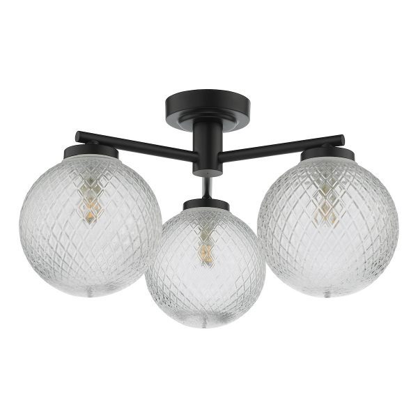 Wayne Bathroom 3 Light Semi Flush Matt Black Glass IP44 - Image 2