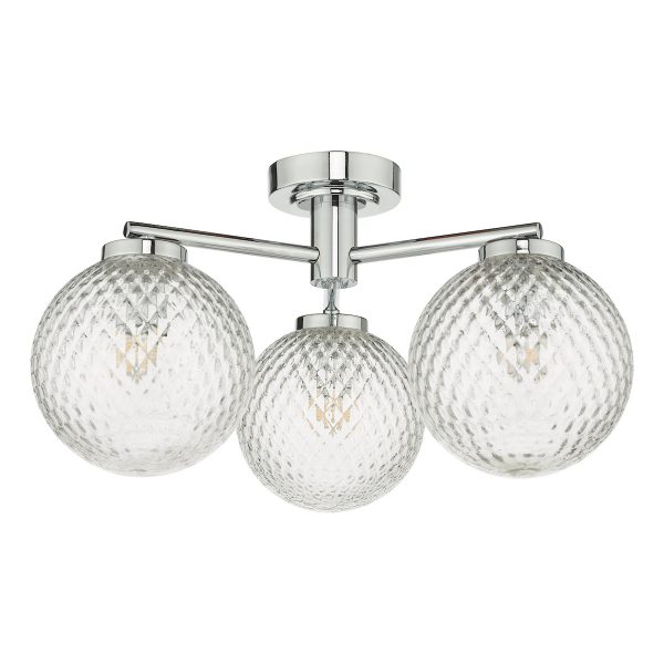 Wayne Bathroom 3 Light Semi Flush Polished Chrome Glass IP44 - Image 2