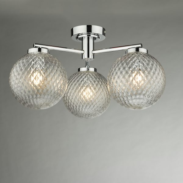 Wayne Bathroom 3 Light Semi Flush Polished Chrome Glass IP44 - Image 4