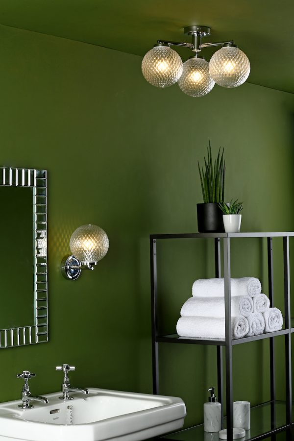 Wayne Bathroom 3 Light Semi Flush Polished Chrome Glass IP44 - Image 5