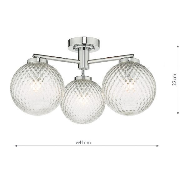 Wayne Bathroom 3 Light Semi Flush Polished Chrome Glass IP44 - Image 7
