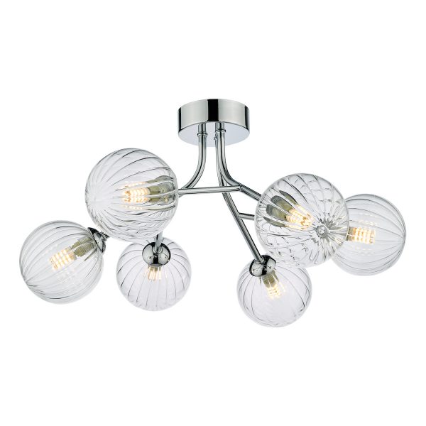 Yiska 6 Light Semi Flush Polished Chrome Ribbed Glass - Image 2