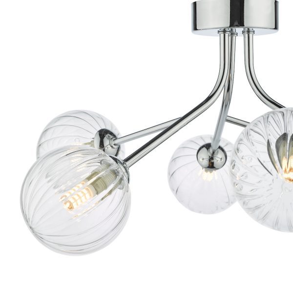 Yiska 6 Light Semi Flush Polished Chrome Ribbed Glass - Image 3