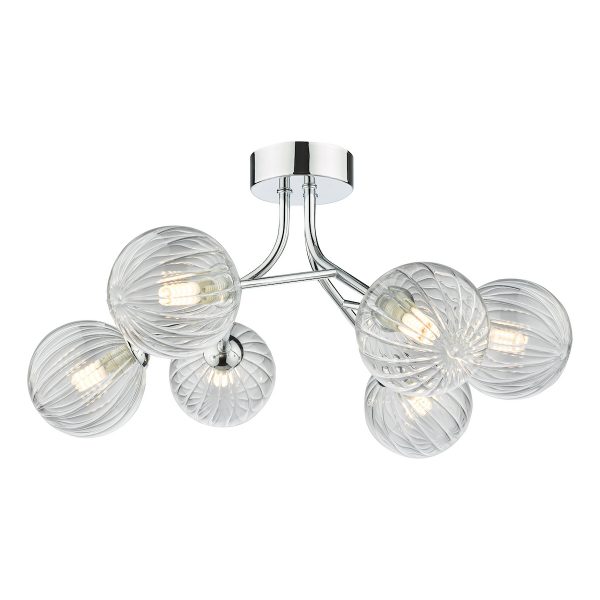 Yiska 6 Light Semi Flush Polished Chrome Ribbed Glass - Image 4