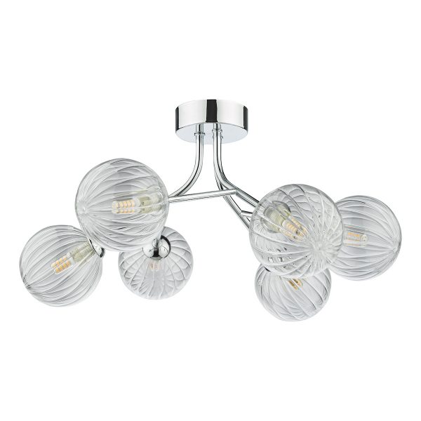 Yiska 6 Light Semi Flush Polished Chrome Ribbed Glass - Image 5