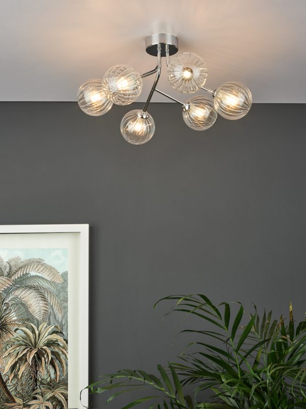Yiska 6 Light Semi Flush Polished Chrome Ribbed Glass - Image 6