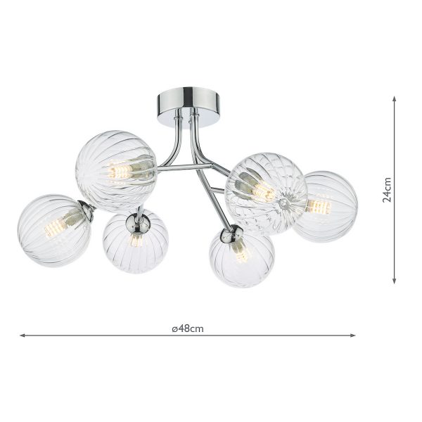 Yiska 6 Light Semi Flush Polished Chrome Ribbed Glass - Image 7